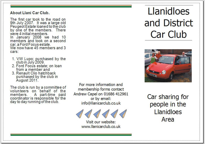 outside of Llanidloes Car Club brochure